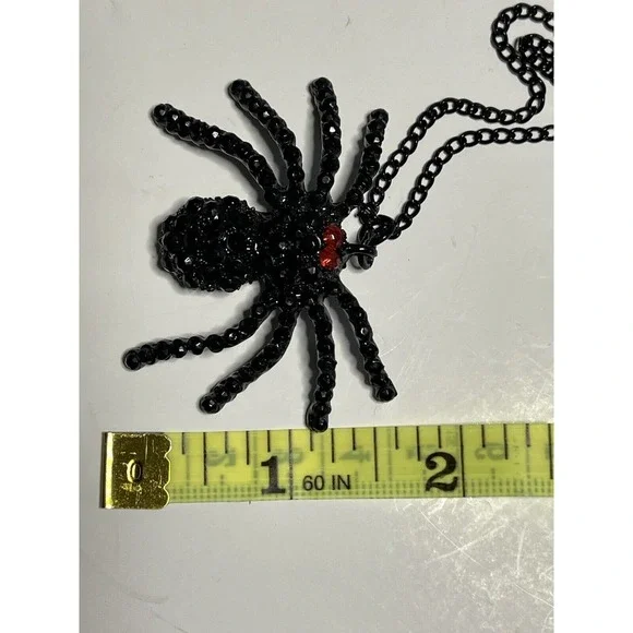 Black Sparkly Rhinestone Spider Necklace Dressy Spooky Halloween Costume Party - Picture 9 of 9